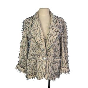 Vintage 80s AINTREE Textured Funky Fringe Blazer Beige Blue Purple,40 Bust, L